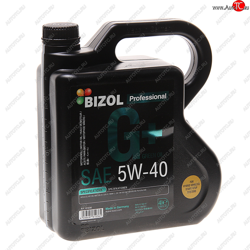 5 299 р. Масло моторное GREEN Oil+ 5W40 синт.4л BIZOL BIZOL 81036 BIZOL 81036  с доставкой в г. Пермь
