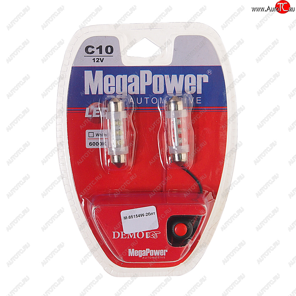 231 р. Лампа светодиодная 12V C10W SV8.5-8 39мм 6000K 6 светодиодов блистер (2шт.) с тестером MEGAPOWER MEGAPOWER-AUTOMOTIVE 85154w-2блт  с доставкой в г. Пермь