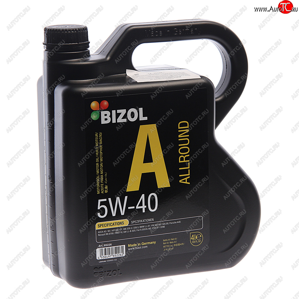 4 199 р. Масло моторное ALLROUND 5W40 синт.4л BIZOL BIZOL 85226 BIZOL 85226  с доставкой в г. Пермь