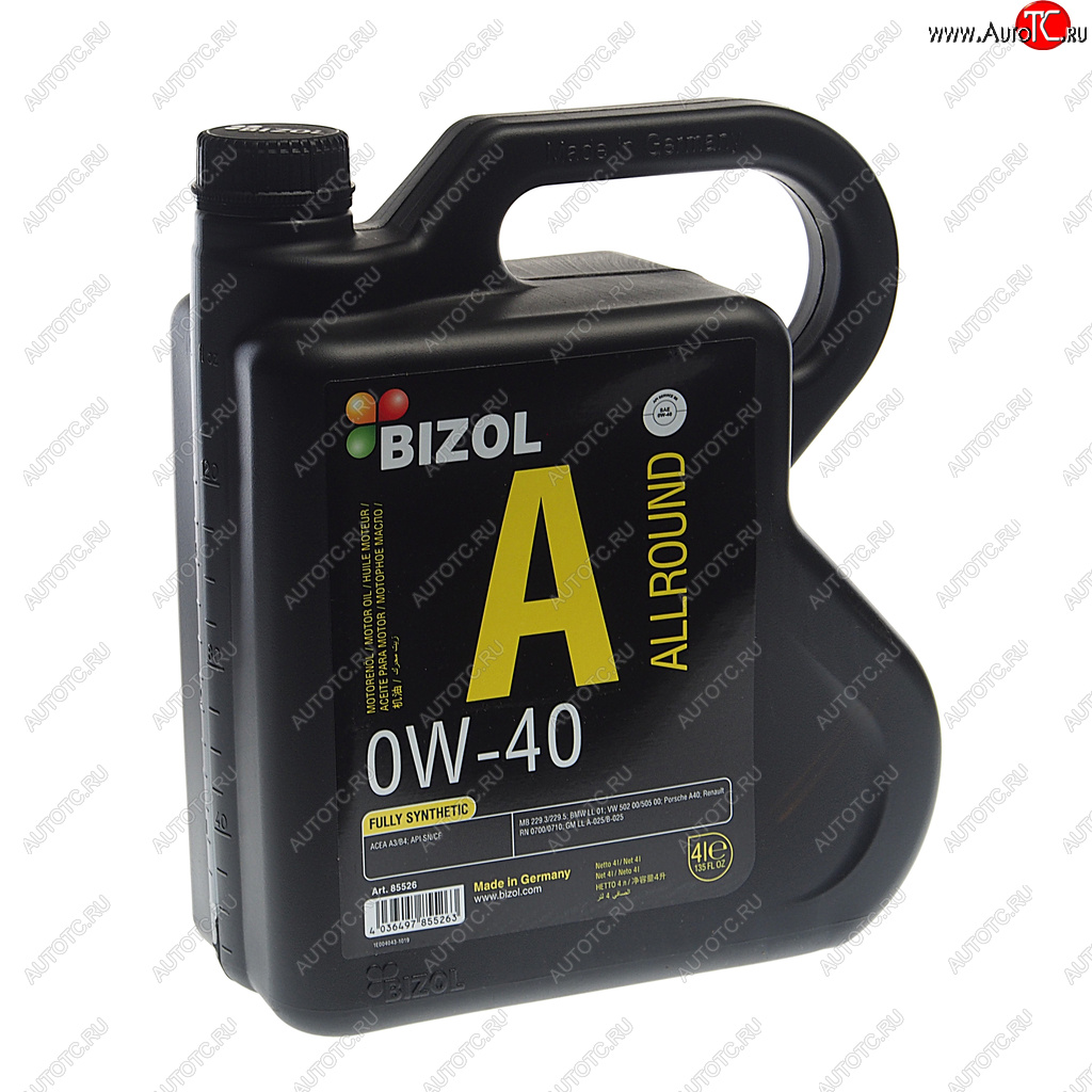 3 699 р. Масло моторное ALLROUND 0W40 синт.4л BIZOL BIZOL 85526  с доставкой в г. Пермь