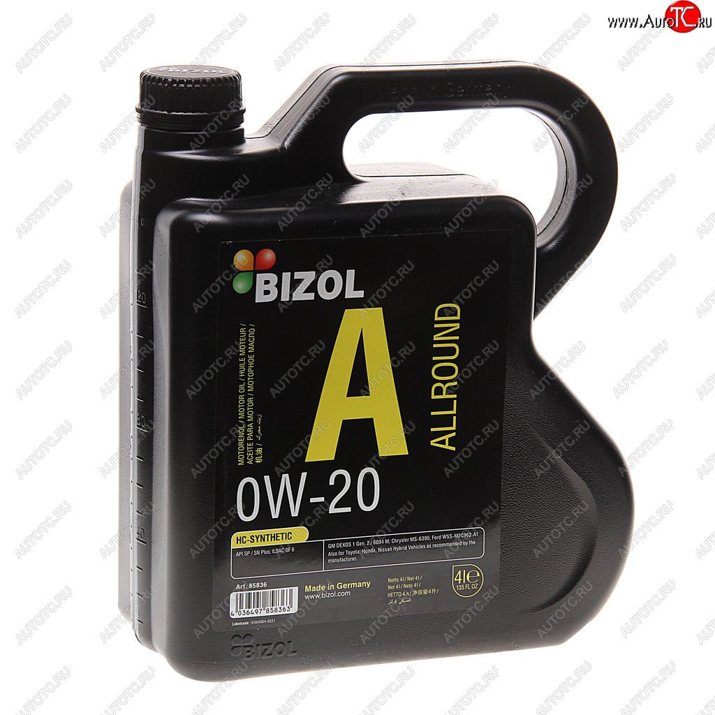 4 549 р. Масло моторное ALLROUND 0W20 синт.4л BIZOL BIZOL 85836  с доставкой в г. Пермь