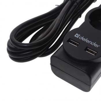 869 р. Фильтр сетевой 3м 10А 2200Вт 5 гнезд + 2 USB с заземлением черный DEFENDER DEFENDER 99753  с доставкой в г. Пермь. Увеличить фотографию 3