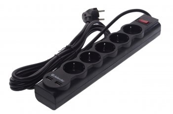 Фильтр сетевой 3м 10А 2200Вт 5 гнезд + 2 USB с заземлением черный DEFENDER DEFENDER 99753