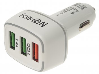 429 р. Устройство зарядное в прикуриватель 3USB 12V FAISON FAISON a1 white  с доставкой в г. Пермь. Увеличить фотографию 1