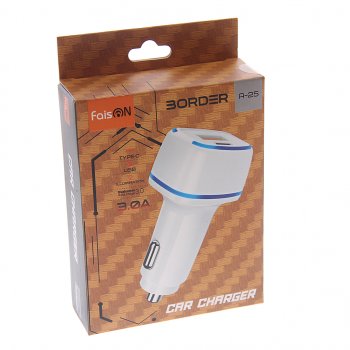 399 р. Устройство зарядное в прикуриватель 1USB + 1 Type C 12V FAISON FAISON a-25 white  с доставкой в г. Пермь. Увеличить фотографию 2