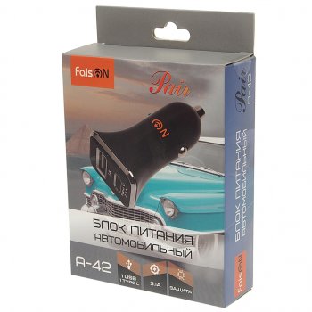 449 р. Устройство зарядное в прикуриватель 1USB + 1 Type C 12V FAISON FAISON a-42 pair black  с доставкой в г. Пермь. Увеличить фотографию 3