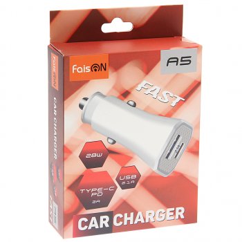 449 р. Устройство зарядное в прикуриватель 1USB + 1 Type C 12V FAISON FAISON a5 white  с доставкой в г. Пермь. Увеличить фотографию 3