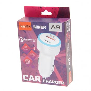 439 р. Устройство зарядное в прикуриватель 1USB + 1 Type C 12V FAISON FAISON a9 white FAISON a9 white  с доставкой в г. Пермь. Увеличить фотографию 2