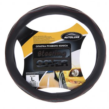 Оплетка руля (L/39-40 см, экокожа/перфорация) AUTOLUXE AL-043 Smart Forfour W453 5 дв. (2014-2020) (черно-красная)