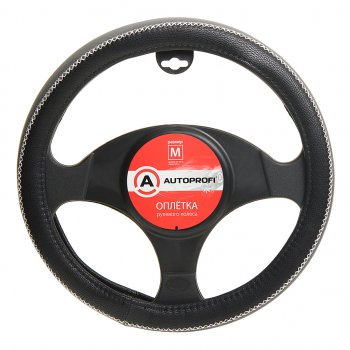 1 069 р. Оплетка руля (M) 37-39см черно-серая экокожа прострочка по ободу AUTOPROFI AUTOPROFI ap-1931 bkgy (m)  с доставкой в г. Пермь. Увеличить фотографию 1