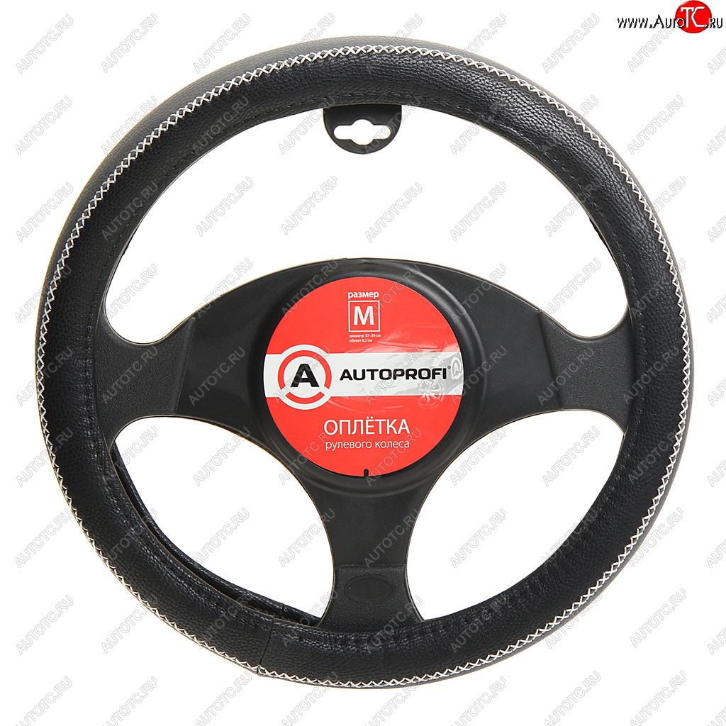 1 069 р. Оплетка руля (M) 37-39см черно-серая экокожа прострочка по ободу AUTOPROFI AUTOPROFI ap-1931 bkgy (m)  с доставкой в г. Пермь