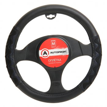 859 р. Оплетка руля (M) 37-39см черно-синяя экокожа объемные вставки AUTOPROFI AUTOPROFI ap-1948 bkbl (m)  с доставкой в г. Пермь. Увеличить фотографию 1