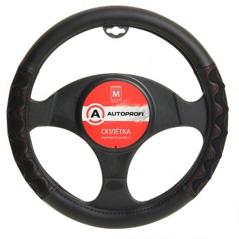 1 039 р. Оплетка руля (M) 37-39см черно-красная экокожа объемные вставки AUTOPROFI AUTOPROFI ap-1948 bkrd (m)  с доставкой в г. Пермь. Увеличить фотографию 1