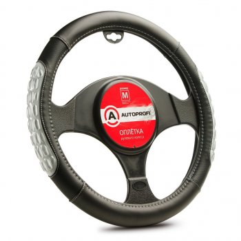 1 129 р. Оплетка руля (M) 37-39см черно-серая экокожа массажные вставки AUTOPROFI AUTOPROFI ap-2060 bkgy (m)  с доставкой в г. Пермь. Увеличить фотографию 1