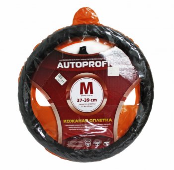 1 249 р. Оплетка руля (M) 37-39см кожа натуральная AUTOPROFI AUTOPROFI ap-396 bk (m)  с доставкой в г. Пермь. Увеличить фотографию 1