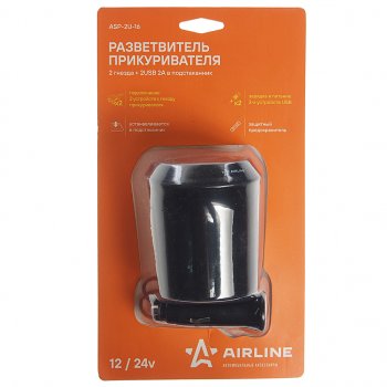 679 р. Разветвитель прикуривателя 2-х гнездовой 12V 2USB AIRLINE AIRLINE asp-2u-16  с доставкой в г. Пермь. Увеличить фотографию 1