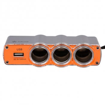 499 р. Разветвитель прикуривателя 3-х гнездовой 12V 1USB AIRLINE AIRLINE asp-3u-03  с доставкой в г. Пермь. Увеличить фотографию 3