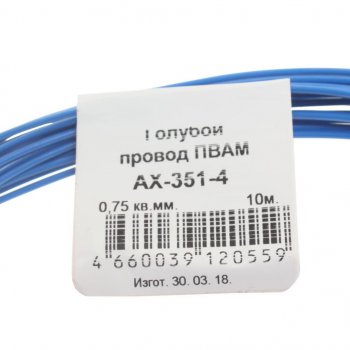 329 р. Провод монтажный ПВАМ 10м (сечение 0.75 кв.мм) голубой CARGEN CARGEN ax3514  с доставкой в г. Пермь. Увеличить фотографию 2