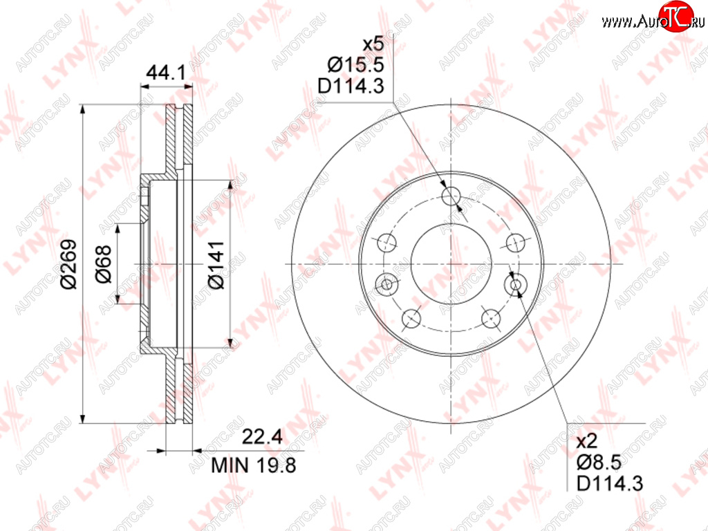 3 899 р. Диск тормозной RENAULT Duster (11-) передний (1шт.) LYNX LYNX bn1416  с доставкой в г. Пермь