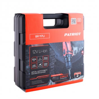 5 799 р. Дрель-шуруповерт аккумуляторный 12.0В 2.0Ач (2АКБ Li-Ion,кейс) PATRIOT PATRIOT br 117li  с доставкой в г. Пермь. Увеличить фотографию 12