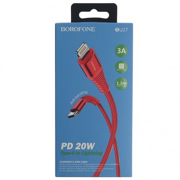 349 р. Кабель iPhone (5-)-USB Type C 1м красный BOROFONE BOROFONE bu27 red BOROFONE bu27 red  с доставкой в г. Пермь. Увеличить фотографию 2