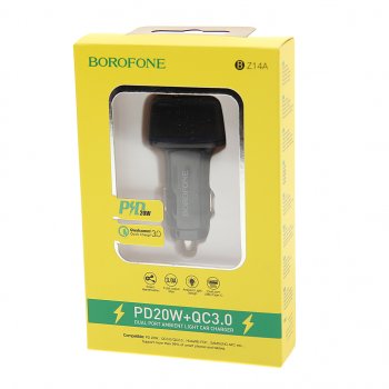 479 р. Устройство зарядное в прикуриватель 1USB + 1 Type C 12V черное BOROFONE BOROFONE bz14a black  с доставкой в г. Пермь. Увеличить фотографию 1