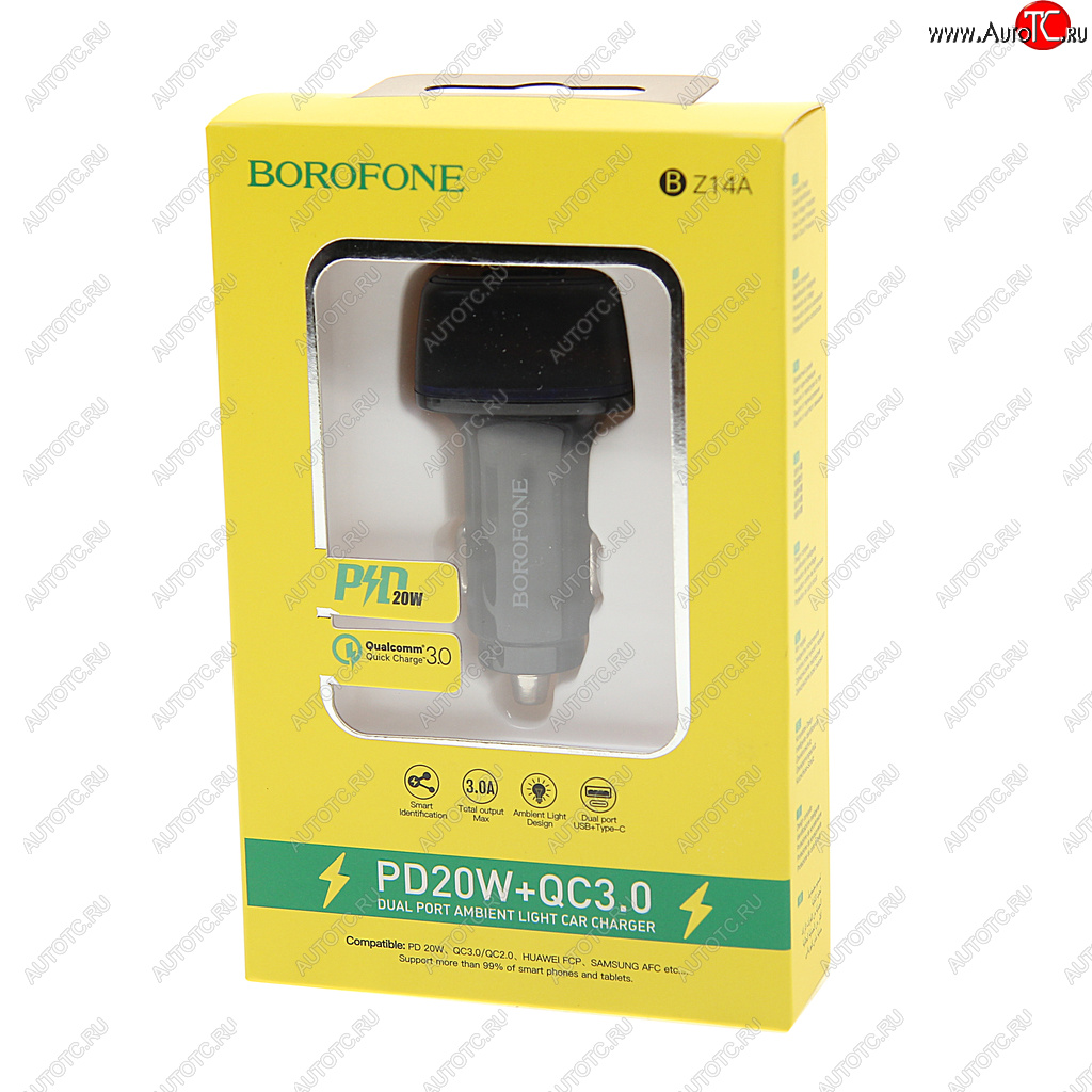 479 р. Устройство зарядное в прикуриватель 1USB + 1 Type C 12V черное BOROFONE BOROFONE bz14a black  с доставкой в г. Пермь