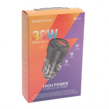 619 р. Устройство зарядное в прикуриватель 1USB + 1 Type C 12V BOROFONE BOROFONE bz20 transparent black  с доставкой в г. Пермь. Увеличить фотографию 3