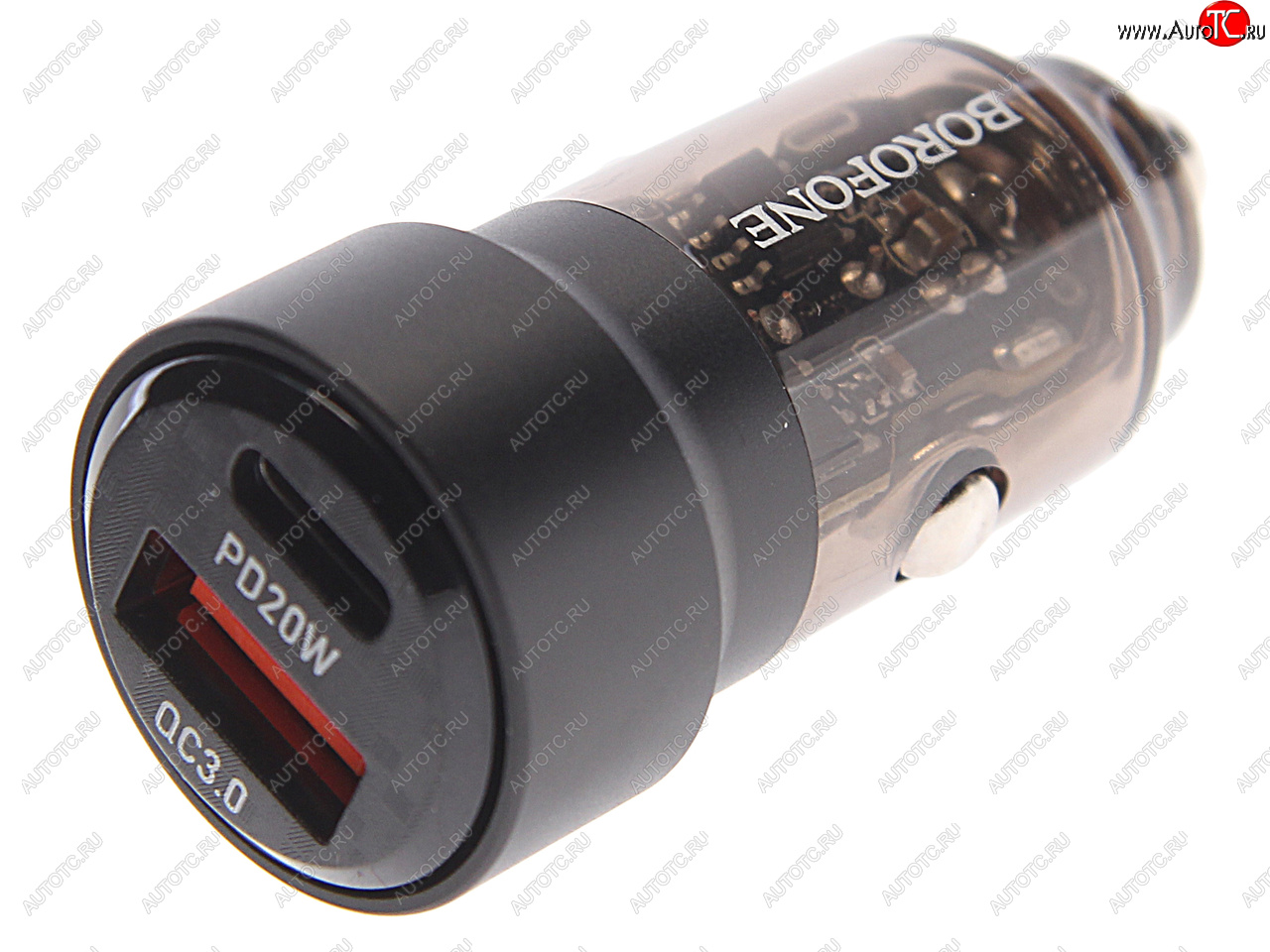 619 р. Устройство зарядное в прикуриватель 1USB + 1 Type C 12V BOROFONE BOROFONE bz20 transparent black  с доставкой в г. Пермь