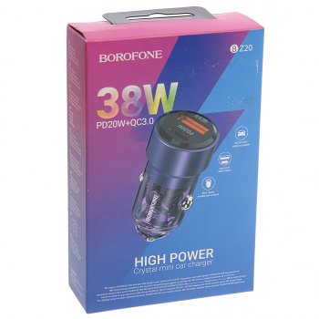 619 р. Устройство зарядное в прикуриватель 1USB + 1 Type C 12V BOROFONE BOROFONE bz20 transparent purple  с доставкой в г. Пермь. Увеличить фотографию 3