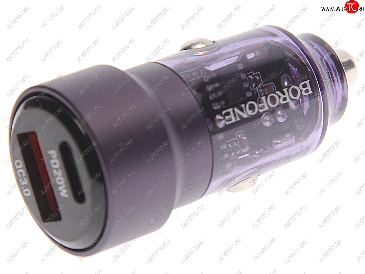 619 р. Устройство зарядное в прикуриватель 1USB + 1 Type C 12V BOROFONE BOROFONE bz20 transparent purple  с доставкой в г. Пермь