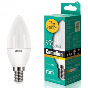 170 р. Лампа светодиодная E14 C35 12W (100W) 220V теплый CAMELION CAMELION c-led12-c35830e14  с доставкой в г. Пермь. Увеличить фотографию 1