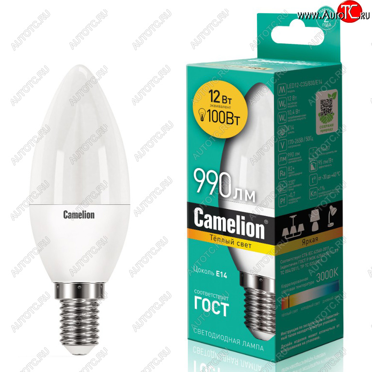 170 р. Лампа светодиодная E14 C35 12W (100W) 220V теплый CAMELION CAMELION c-led12-c35830e14  с доставкой в г. Пермь