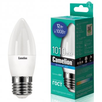 181 р. Лампа светодиодная E27 C35 12W (100W) 220V холодный CAMELION CAMELION c-led12-c35865e27  с доставкой в г. Пермь. Увеличить фотографию 1