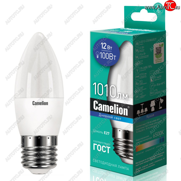 181 р. Лампа светодиодная E27 C35 12W (100W) 220V холодный CAMELION CAMELION c-led12-c35865e27  с доставкой в г. Пермь