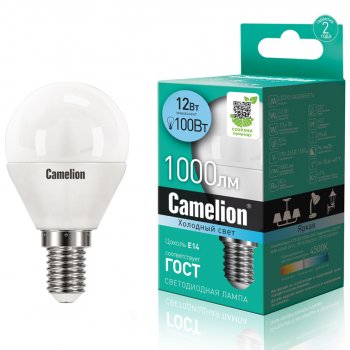 172 р. Лампа светодиодная E14 G45 12W (100W) 220V холодный CAMELION CAMELION c-led12-g45845e14  с доставкой в г. Пермь. Увеличить фотографию 1