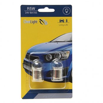 91 р. Лампа 24V R5W BA15s блистер (2шт.) CLEARLIGHT CLEARLIGHT cl-r5w-24v 2b  с доставкой в г. Пермь. Увеличить фотографию 1