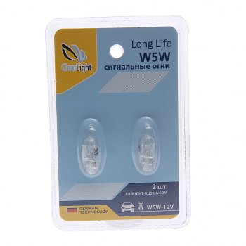 44 р. Лампа 12V W5W T10 W2.1x9.5d блистер (2шт.) CLEARLIGHT CLEARLIGHT cl-w5w-12v 2b  с доставкой в г. Пермь. Увеличить фотографию 1
