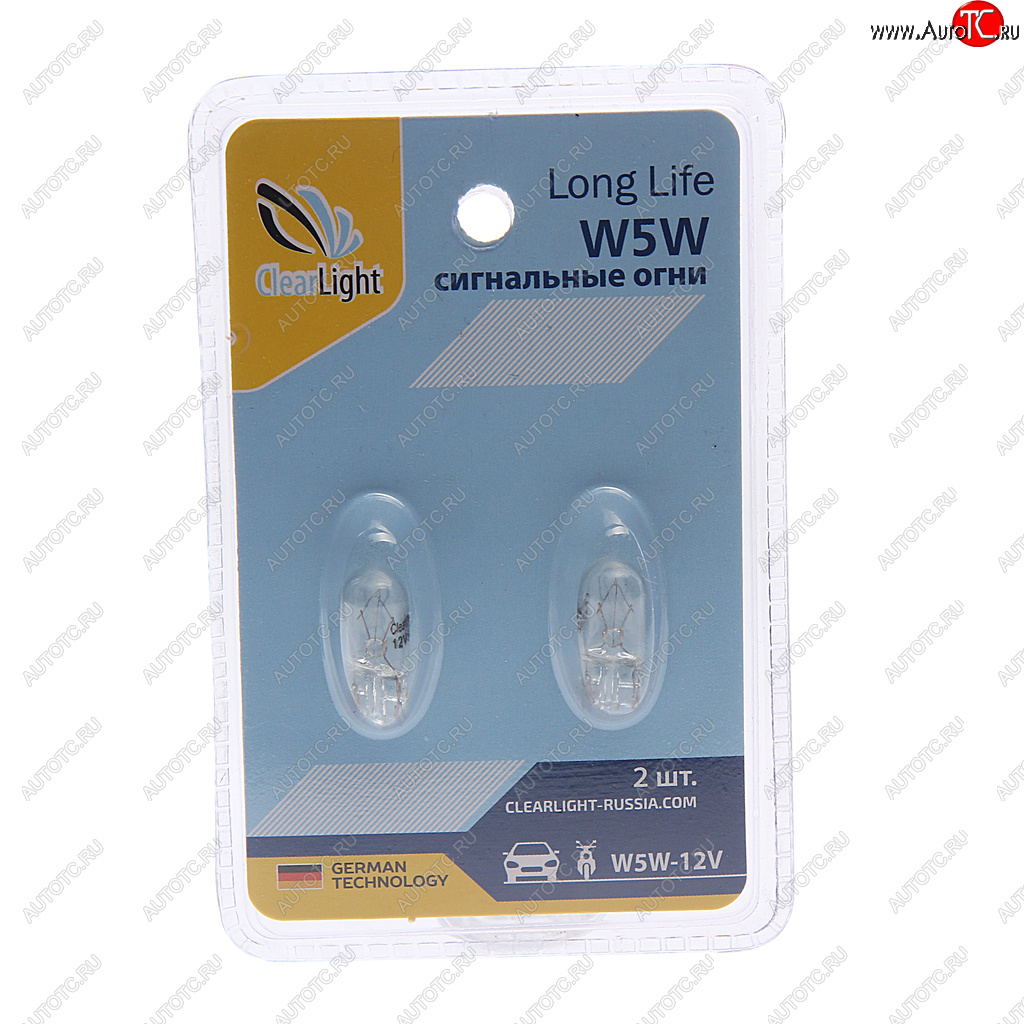 44 р. Лампа 12V W5W T10 W2.1x9.5d блистер (2шт.) CLEARLIGHT CLEARLIGHT cl-w5w-12v 2b  с доставкой в г. Пермь