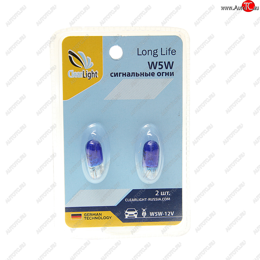 55 р. Лампа 12V W5W T10 W2.1x9.5d блистер (2шт.) CLEARLIGHT CLEARLIGHT cl-w5w-12v 2b (blue)  с доставкой в г. Пермь