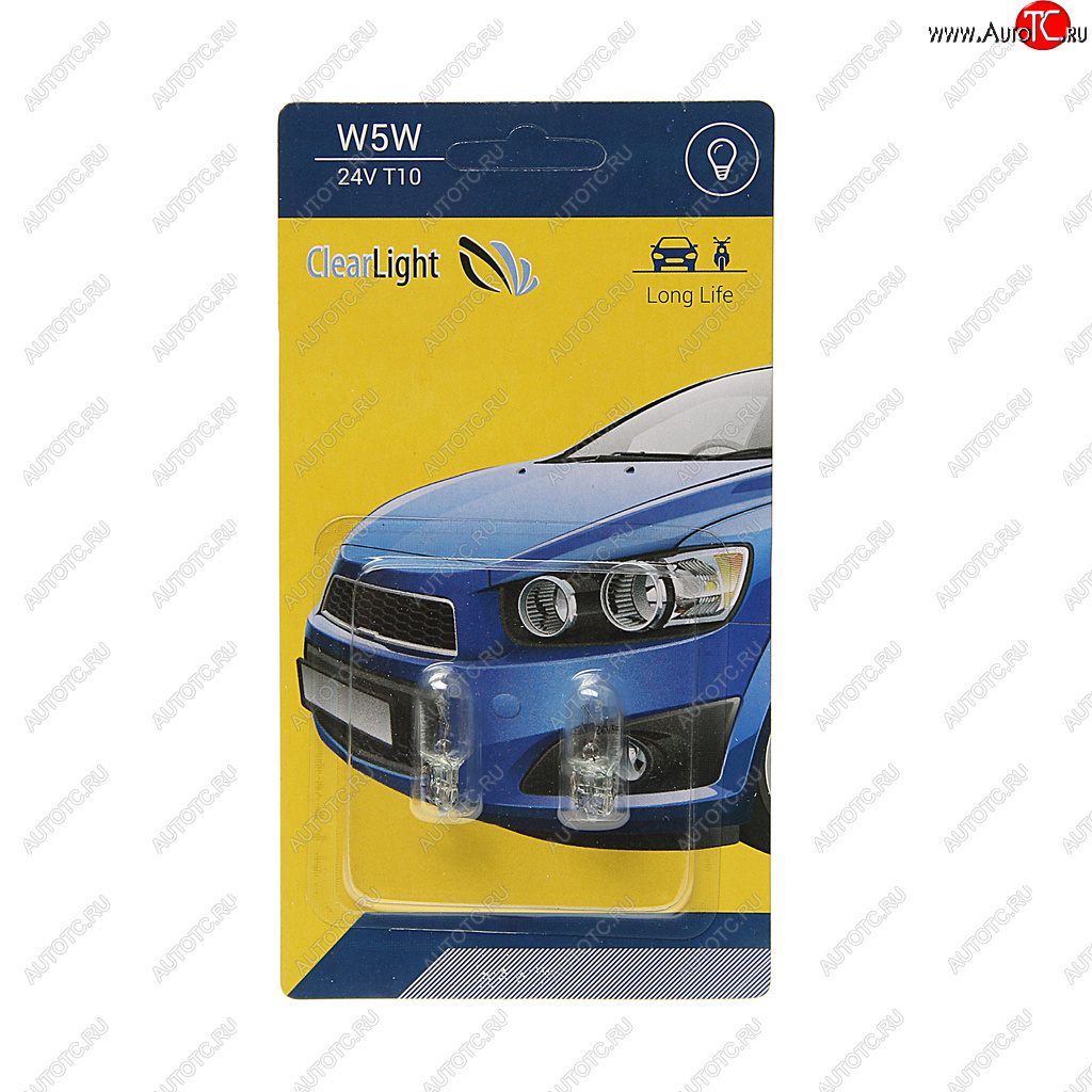 55 р. Лампа 24V W5W T10 W2.1x9.5d блистер (2шт.) CLEARLIGHT CLEARLIGHT cl-w5w-24v 2b  с доставкой в г. Пермь