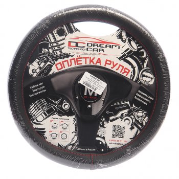 699 р. Оплетка руля (M) 37-39см чернаякрасная нить экокожа Стандарт DREAMCAR DREAMCAR dc-000-0880478  с доставкой в г. Пермь. Увеличить фотографию 1