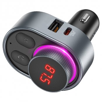 1 279 р. Устройство зарядное в прикуриватель с трансмиттером (bluetooth,hands free) HOCO HOCO e72 metal gray  с доставкой в г. Пермь. Увеличить фотографию 3