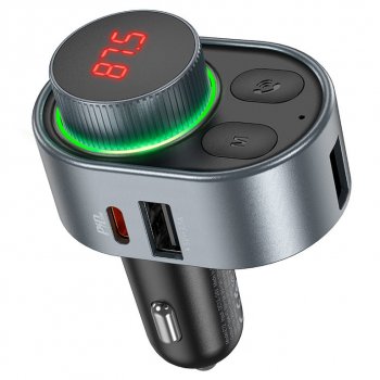 Устройство зарядное в прикуриватель с трансмиттером (bluetooth,hands free) HOCO HOCO e72 metal gray