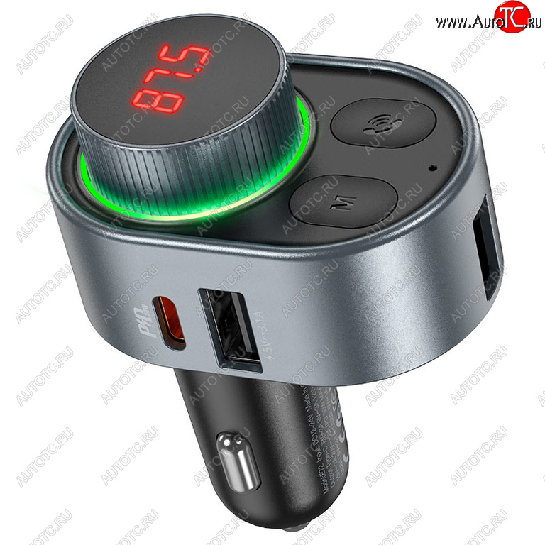 1 279 р. Устройство зарядное в прикуриватель с трансмиттером (bluetooth,hands free) HOCO HOCO e72 metal gray  с доставкой в г. Пермь