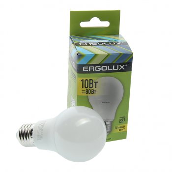 86 р. Лампа светодиодная E27 A60 10W (80W) 220V теплый ERGOLUX ERGOLUX el-led-a60-10w-e27-3k  с доставкой в г. Пермь. Увеличить фотографию 1