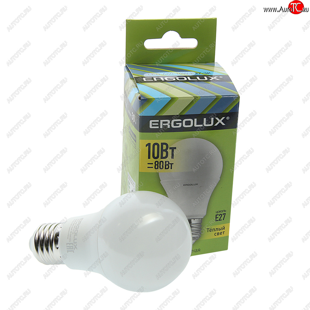 86 р. Лампа светодиодная E27 A60 10W (80W) 220V теплый ERGOLUX ERGOLUX el-led-a60-10w-e27-3k  с доставкой в г. Пермь