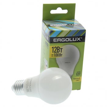 93 р. Лампа светодиодная E27 A60 12W (100W) 220V теплый ERGOLUX ERGOLUX el-led-a60-12w-e27-3k  с доставкой в г. Пермь. Увеличить фотографию 1