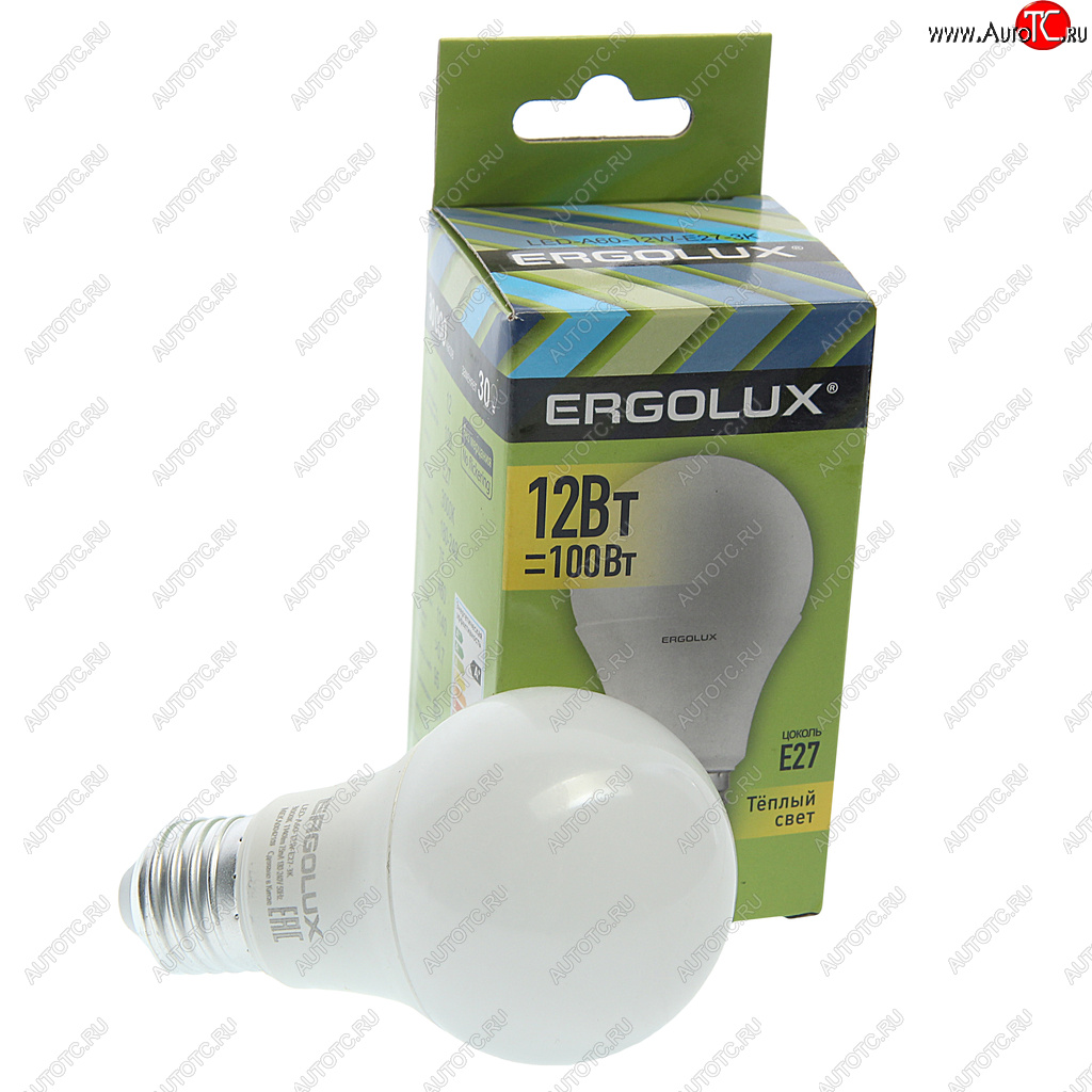 93 р. Лампа светодиодная E27 A60 12W (100W) 220V теплый ERGOLUX ERGOLUX el-led-a60-12w-e27-3k  с доставкой в г. Пермь