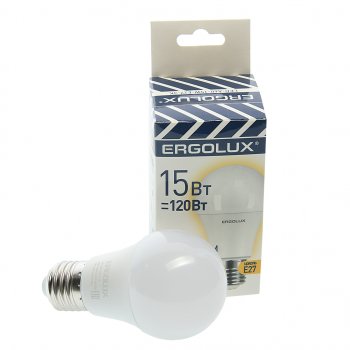 76 р. Лампа светодиодная E27 A60 15W (120W) 220V теплый ERGOLUX ERGOLUX el-led-a60-15w-e27-3k  с доставкой в г. Пермь. Увеличить фотографию 1